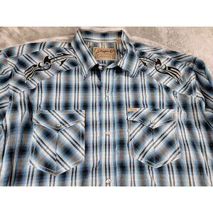 Rafter C Cowboy Collection Western Pearl Snap Long Sleeve Shirt Mens 2XL Blue‎